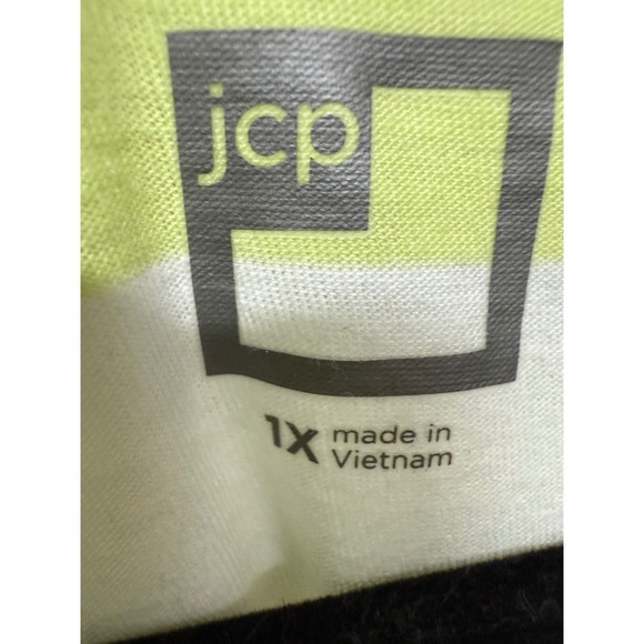 JCPenney Neon Yellow White Striped Short Sleeve Shirt Plus Size 1X - Picture 4 of 5